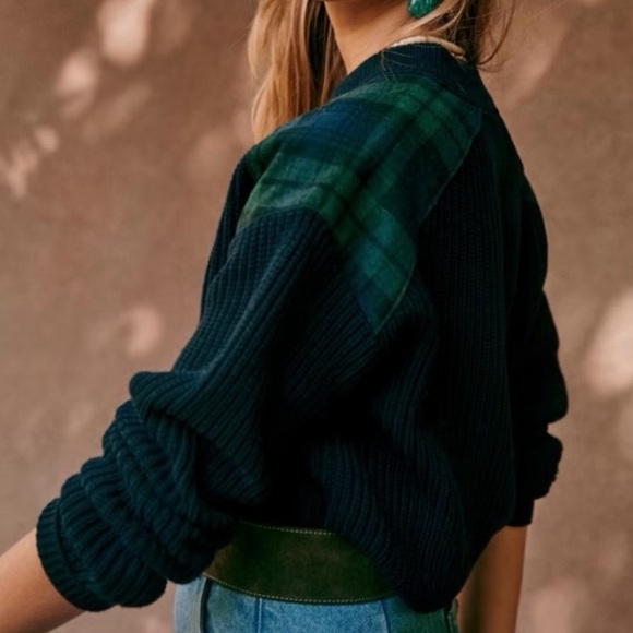 Sezane Ewen Jumper Sweater Navy Blue Green Scottish Tartan Womens Size Medium M - Picture 2 of 13